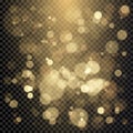 Effect of color bokeh circles. Christmas glowing warm golden glitter element. Vector illustration isolated on transparent