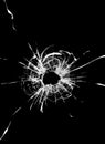 The effect of cracks and bullet holes on the glass. Broken car glass. Shot of a weapon in the windshield. Royalty Free Stock Photo