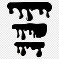 The effect of the fluidity of paint on a transparent background. Black vector dripping elements for your design.