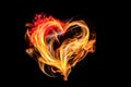 Effect of a heart with yellow and red fire flames with black background Generative AI Illustration Royalty Free Stock Photo