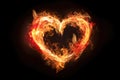 Effect of a heart with yellow and red fire flames with black background Generative AI Illustration Royalty Free Stock Photo