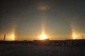 The effect of optical illusion of three suns in severe frost minus fifty degrees Celsius in the Arctic