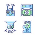 Effective drone use RGB color manual label icons set