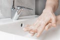 Effective handwashing techniques: between the fingers. Hand washing is very important to avoid the risk of contagion from Royalty Free Stock Photo