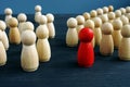 Effective management. Crowd with leader ahead.