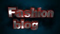 Effective text `Fashion Blog`. Red, volumetric credits on a blue background.