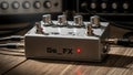 Effects pedal labeled Ge_FX with four control knobs Drive Tone Volume and Royalty Free Stock Photo