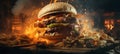 an after effects sequence showing a burger in a crowded place