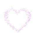 Effervescent bubbles frame in the form of heart. Pink soap foam isolated on white background. Realistic vector Royalty Free Stock Photo