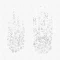 Effervescent bubbles on transparent background. Fizzy tablet dissolves in water solution. Realistic vector illustration