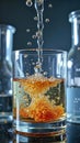 Effervescent chemistry: bubbles rising in a beaker of liquid experiment Royalty Free Stock Photo