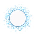 Effervescent soap bubbles frame. Blue foam suds isolated on white background. Realistic vector illustration. Royalty Free Stock Photo