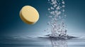 Effervescent tablet creating lively splash, Fizzy tablet plunging into liquid with bubbles Royalty Free Stock Photo