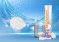 Effervescent vitamin C tablets ads, vector realistic illustration