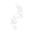 Effervescent water fizzing bubbles on white background.