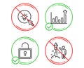 Efficacy, Energy and Lock icons set. Fireworks sign. Business chart, Turn on the light, Private locker. Vector