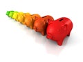Efficiency concept colorful piggy banks in row Royalty Free Stock Photo