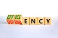 Efficiency or dependency symbol. Turned wooden cubes and changed the word dependency to efficiency. Beautiful white table, white