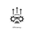 Efficiency icon concept. Hourglass, gear and rise arrow symbol isolated with white background. can be used for website, mobile, ui