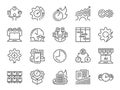 Efficiency line icon set. Included the icons as velocity, organizing, performance, productive, work, timeline and more.