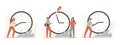 Efficiency work time. Working hours rate, business people work on clocks and time management deadline clock vector illustration Royalty Free Stock Photo