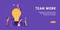 Efficient business team work concept flat vector illustration landing template. Big lamp at center with cartoon people. Royalty Free Stock Photo