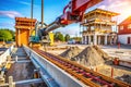 Efficient Concrete Delivery and Beam Filling in Modern House Construction Projects Royalty Free Stock Photo