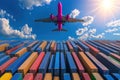 Airplane Overseeing Container Logistics for Import and Export Industry at Harbor