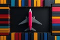 Airplane Overseeing Container Logistics for Import and Export Industry at Harbor