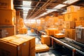 Efficient conveyor belt system transporting packages in a bustling warehouse fulfillment center Royalty Free Stock Photo