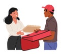 Efficient Courier Service Delivering Food Packages To Doorstep. Deliveryman Character Ensuring Freshness