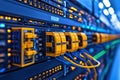 Data Center Network Infrastructure: Ethernet Cables Connected to Internet Switch for Information Technology and Telecomm Royalty Free Stock Photo