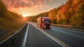 Efficient delivery, Modern delivery truck driving on the highway, delivering packages and goods, Generative AI