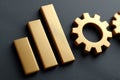Efficient design elements symbolize sales growth and speed in business performance. golden bars and gear represent progress Royalty Free Stock Photo