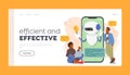 Efficient and Effective Landing Page Template. Characters Interact With Chatbot Service Through Smartphone