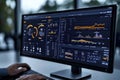 Efficient EV Fleet Management with Advanced Software: A Fleet Manager Analyzing Metrics on a Dashboard Screen