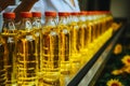 Efficient factory process filling bottles with high quality refined sunflower seed oil