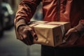 Efficient Hands delivery man parcel. Generate Ai