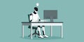 Efficient humanoid AI robot sitting at the office desk and working