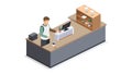 Efficient Isometric Supermarket Checkout with Attendant and Customer, vector design Generative AI Royalty Free Stock Photo