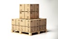 Efficient Logistics Cardboard Boxes on Wooden Palette on White Background. created with Generative AI Royalty Free Stock Photo