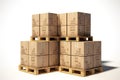 Efficient Logistics Cardboard Boxes on Wooden Palette on White Background. created with Generative AI Royalty Free Stock Photo