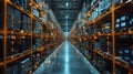 Efficient Logistics Hub With Organized Warehouse Shelving and Streamlined Distribution Processes in Action Generative AI Royalty Free Stock Photo