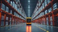 Efficient Logistics Hub Showcasing Organized Warehouse With Pallet Racking and Automated Vehicle in Operation During Royalty Free Stock Photo