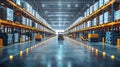 Efficient logistics hub with staff managing inbound operations, showcasing organized storage and forklifts in spacious warehouse Royalty Free Stock Photo