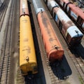 Efficient rail Top view of different railway wagons for logistics