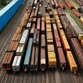 Efficient rail Top view of different railway wagons for logistics