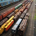 Efficient rail Top view of different railway wagons for logistics