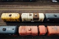 Efficient rail Top view of different railway wagons for logistics Royalty Free Stock Photo