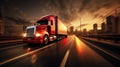 Efficient and reliable transportation classic american truck with heavy load on busy highways